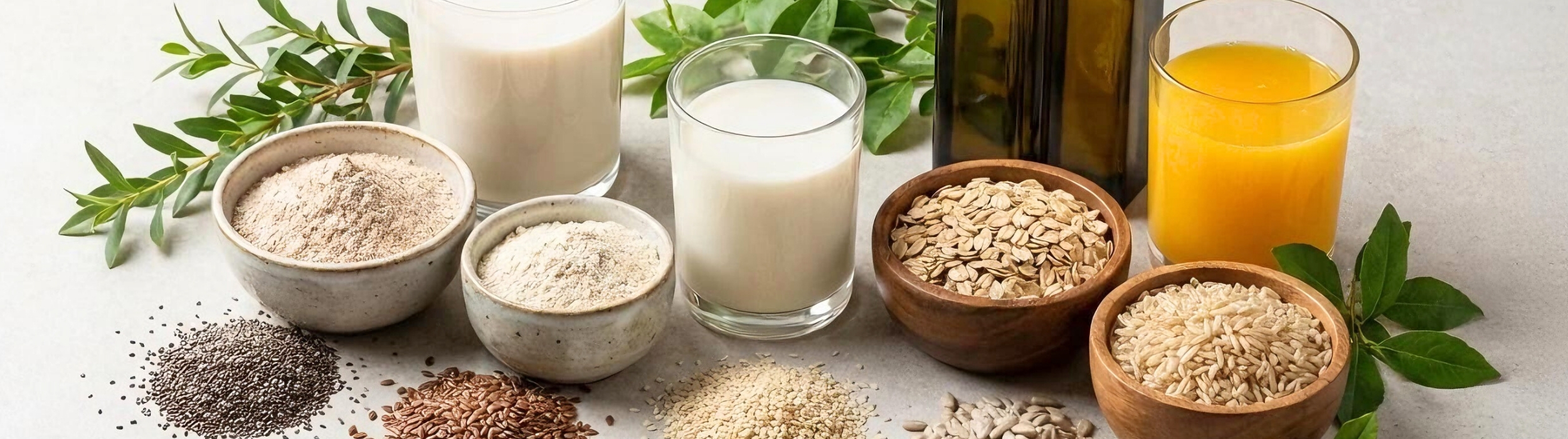 Leches vegetales, zumo, aceites y semillas: chía, lino, sésamo y girasol