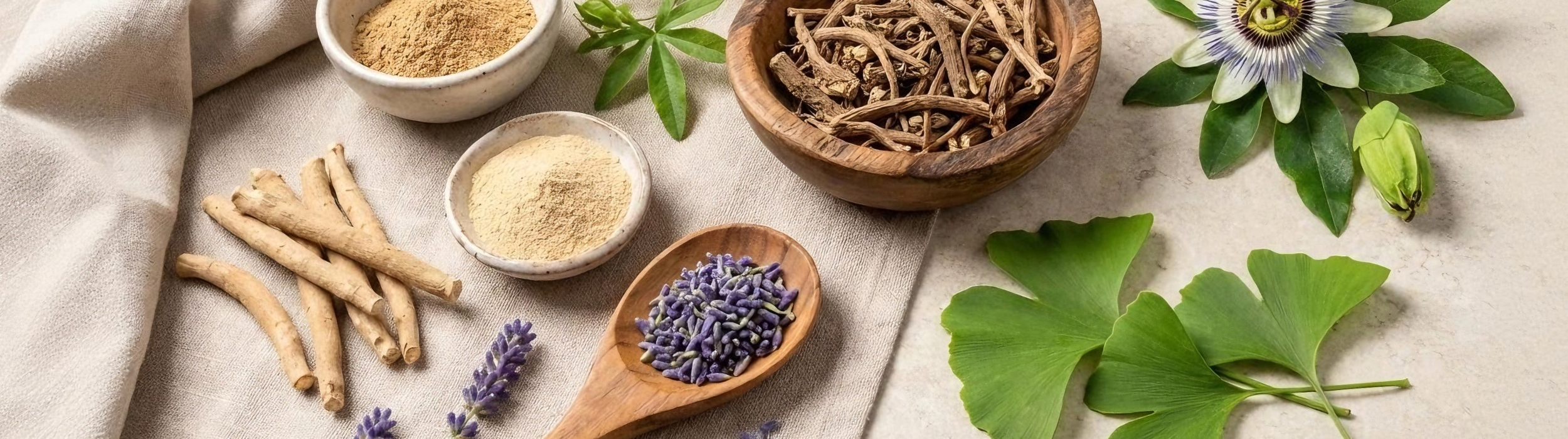 Ingredientes naturales: raíces secas, lavanda, pasiflora y hojas de ginkgo biloba